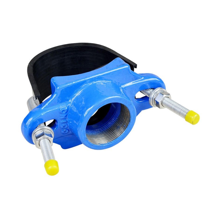 Ductile iron universal saddle clamp for a water pipe branch connection